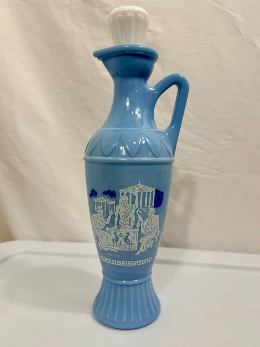 Blue Milk Glass Vintage Jim Beam "Grecian" Whiskey Decanter